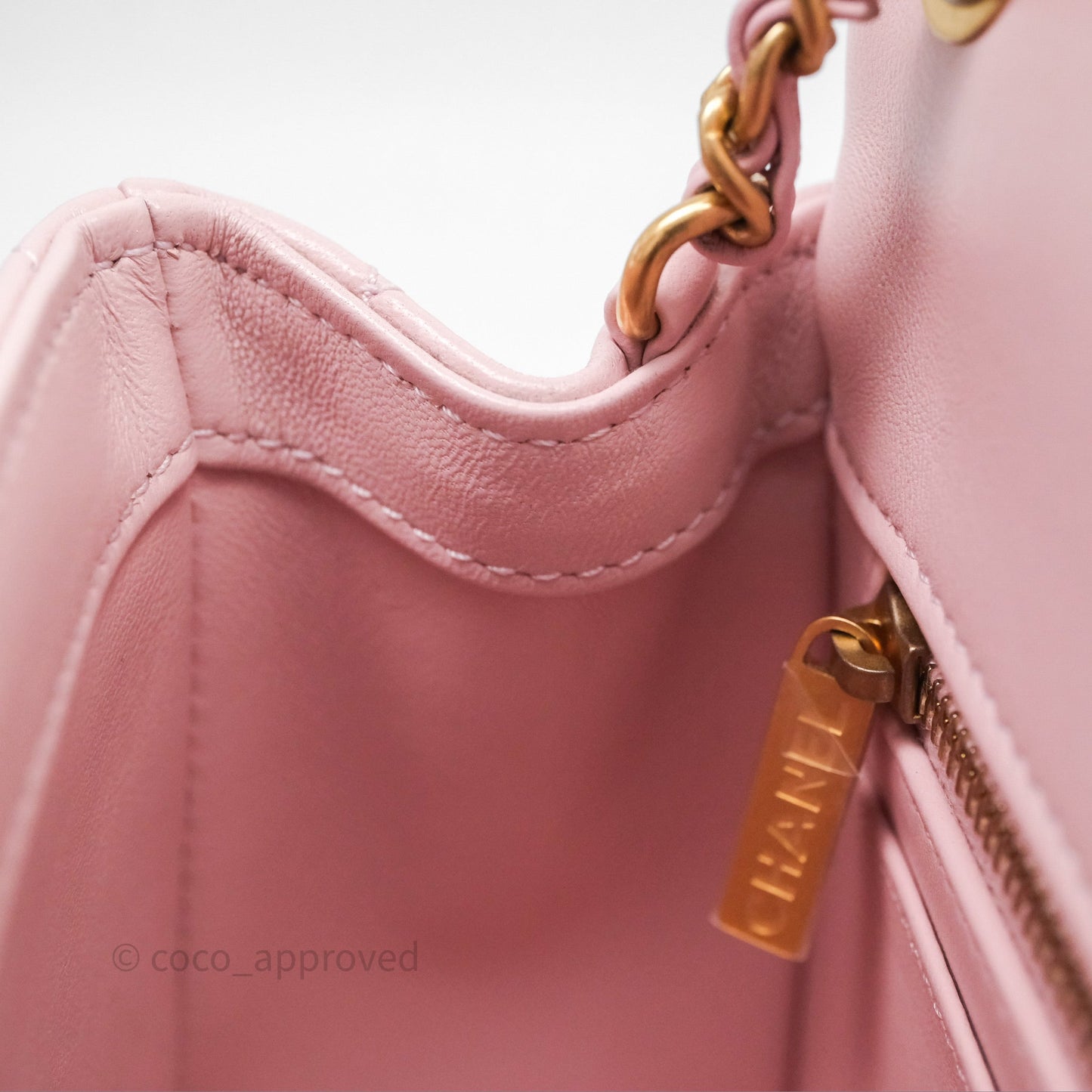 Chanel Pearl Crush Mini Square Quilted Dusty Pink Lambskin Aged Gold Hardware