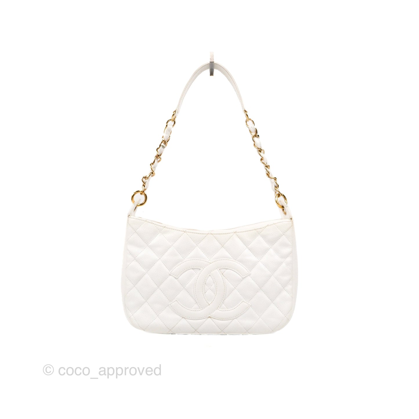Chanel Vintage CC Quilted Shoulder Bag White Caviar Gold Hardware