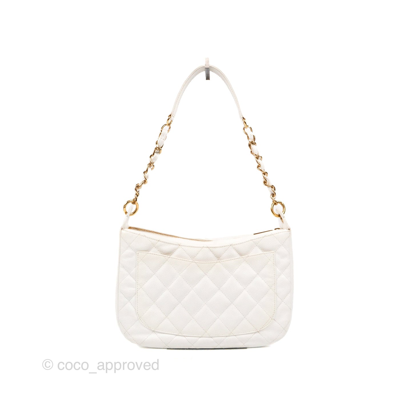 Chanel Vintage CC Quilted Shoulder Bag White Caviar Gold Hardware