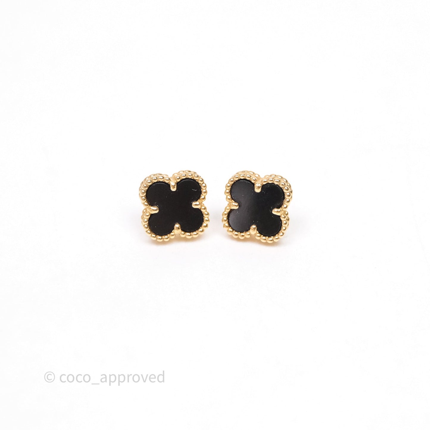 Van Cleef & Arpels Sweet Alhambra Earstuds Earrings Pendant Onyx Yellow Gold
