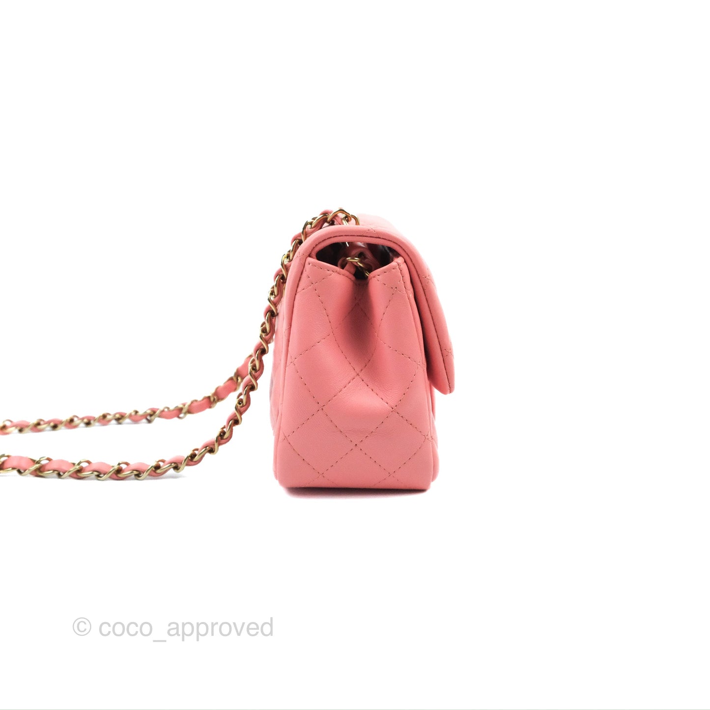 Chanel Mini Square Flap Bag Pink Lambskin Gold Hardware