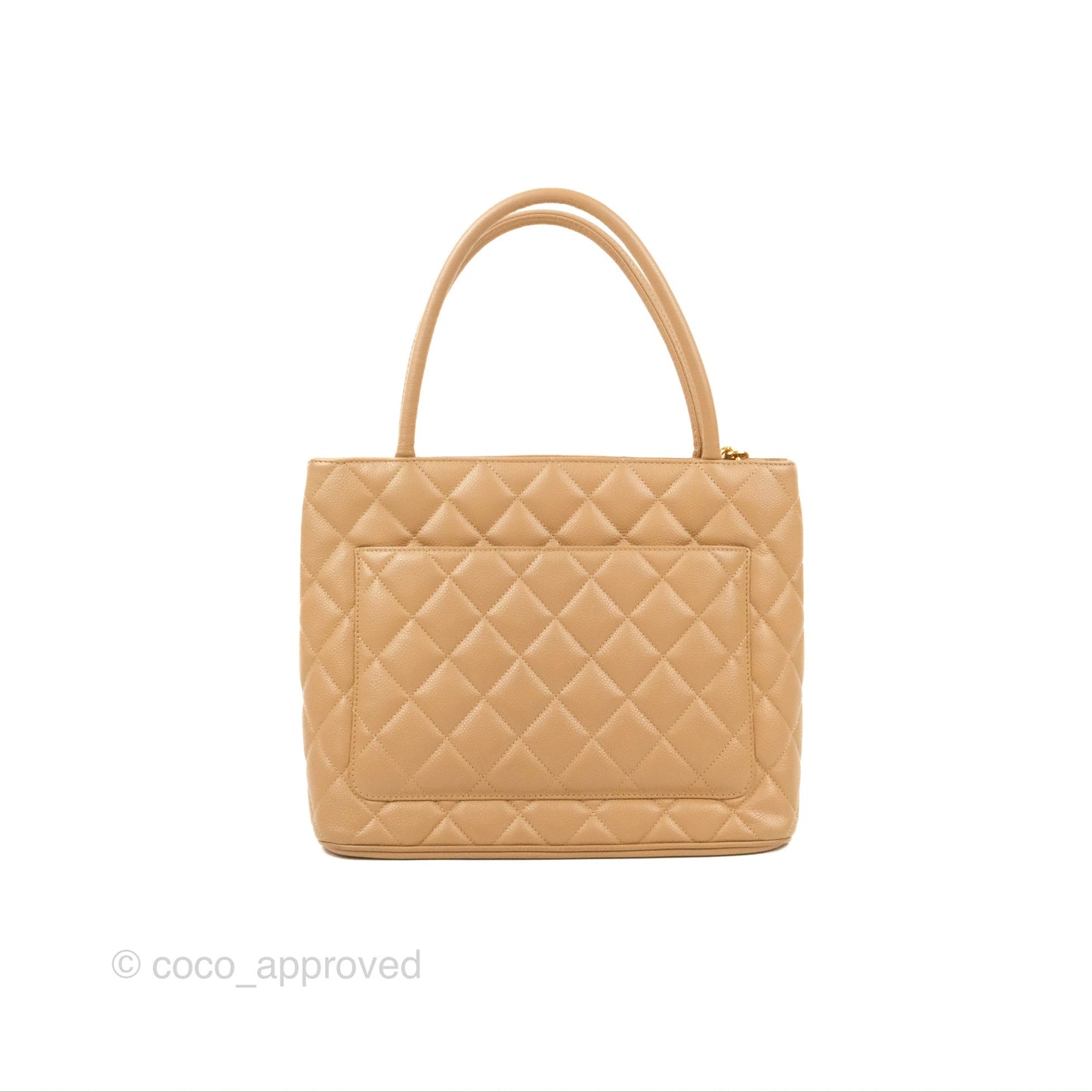 Chanel Vintage Medallion CC Beige Caviar Tote Bag Gold Hardware