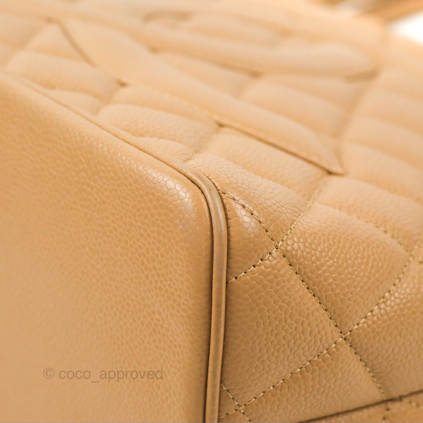 Chanel Vintage Medallion CC Beige Caviar Tote Bag Gold Hardware