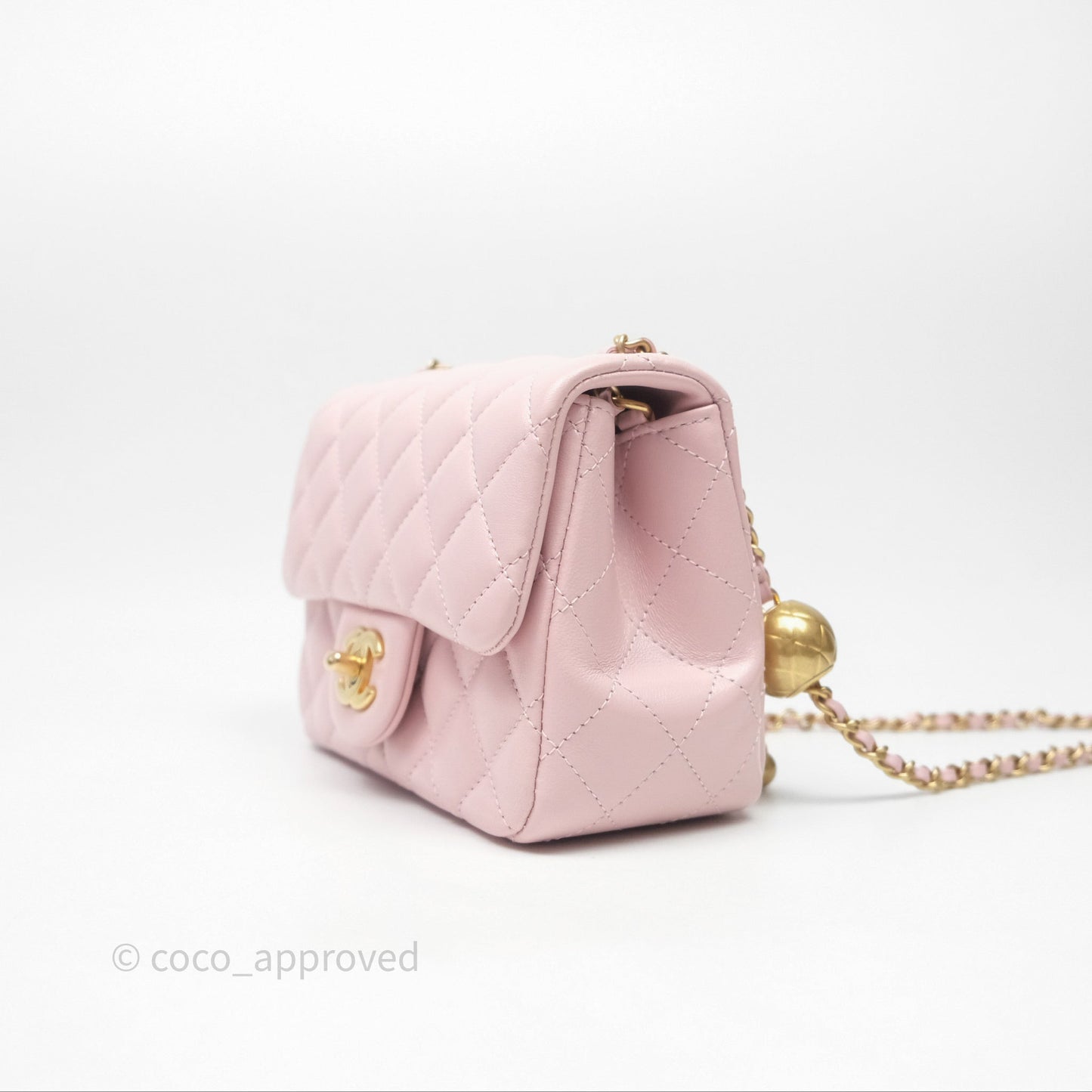Chanel Pearl Crush Mini Square Quilted Dusty Pink Lambskin Aged Gold Hardware