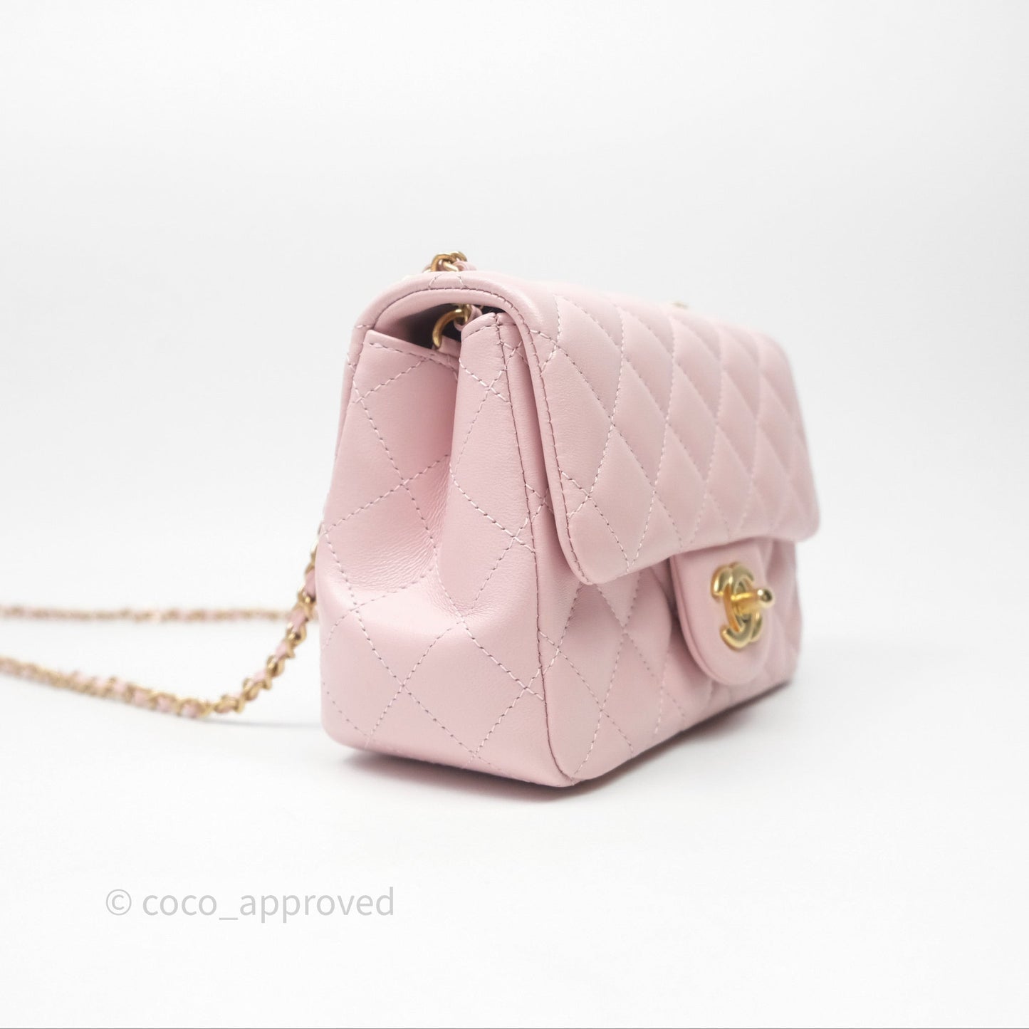Chanel Pearl Crush Mini Square Quilted Dusty Pink Lambskin Aged Gold Hardware