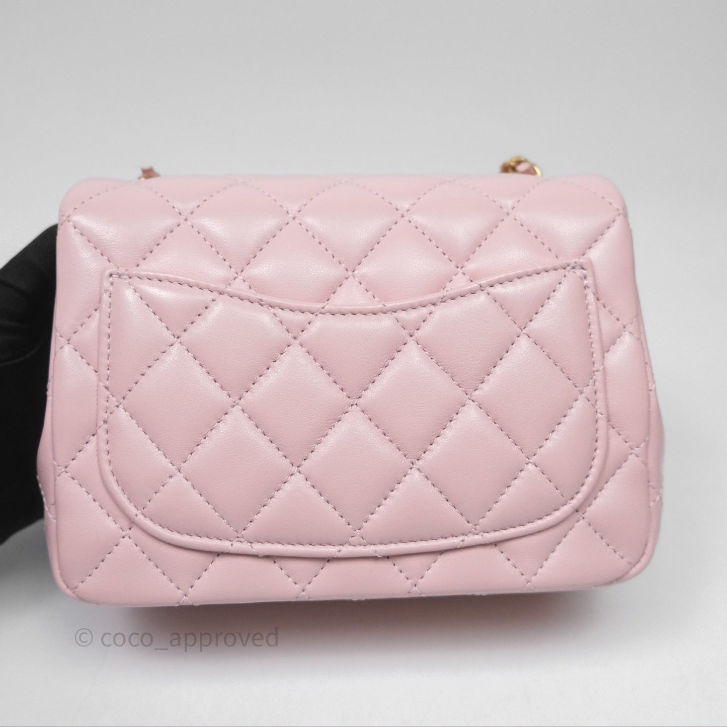 Chanel Pearl Crush Mini Square Quilted Dusty Pink Lambskin Aged Gold Hardware