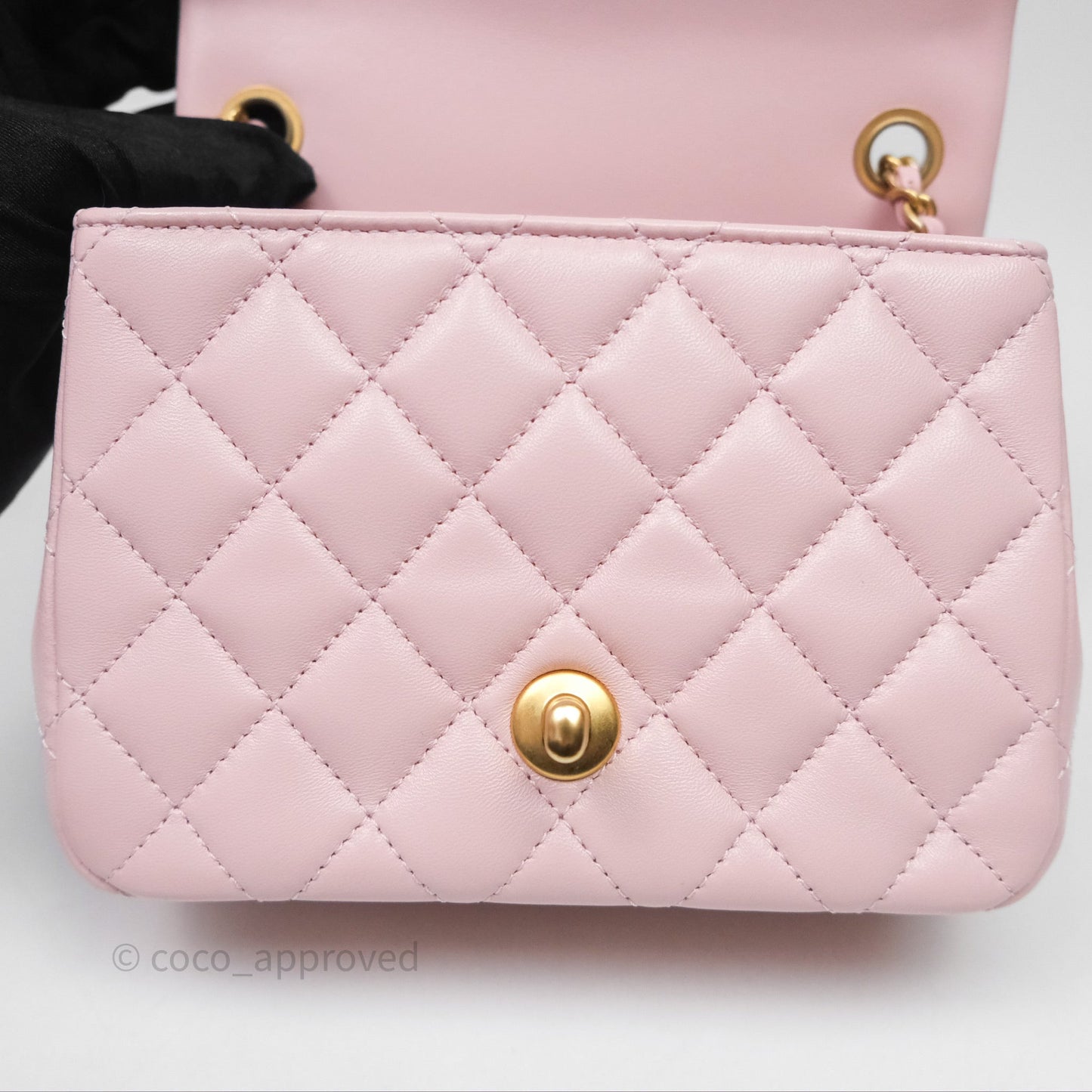 Chanel Pearl Crush Mini Square Quilted Dusty Pink Lambskin Aged Gold Hardware