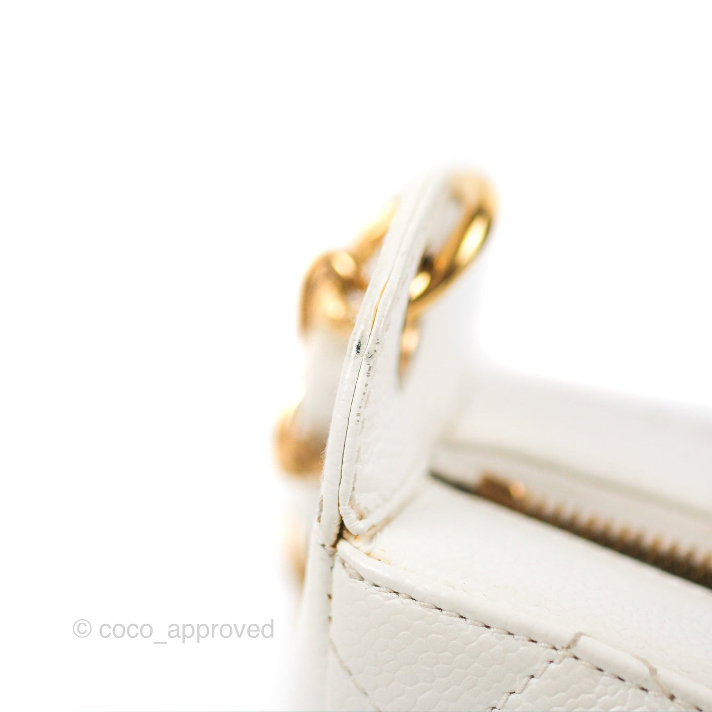 Chanel Vintage CC Quilted Shoulder Bag White Caviar Gold Hardware