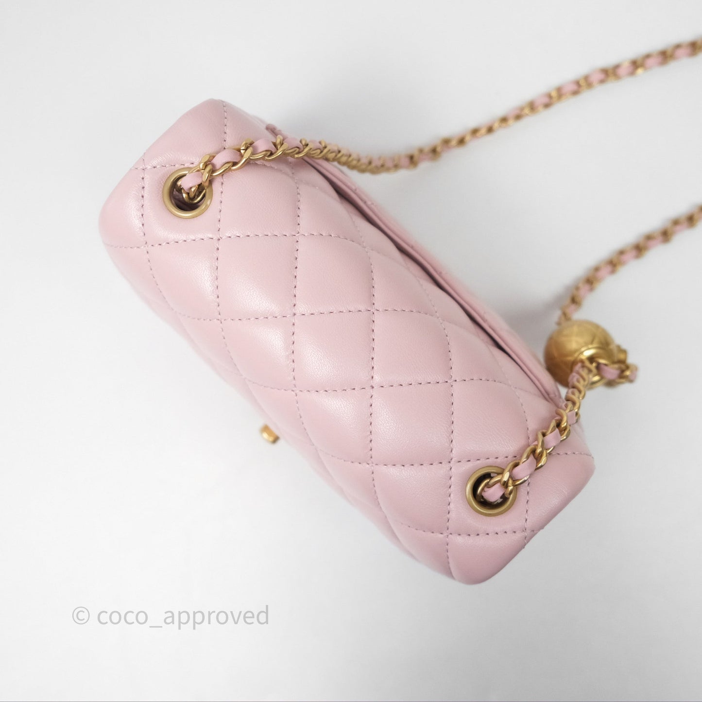 Chanel Pearl Crush Mini Square Quilted Dusty Pink Lambskin Aged Gold Hardware