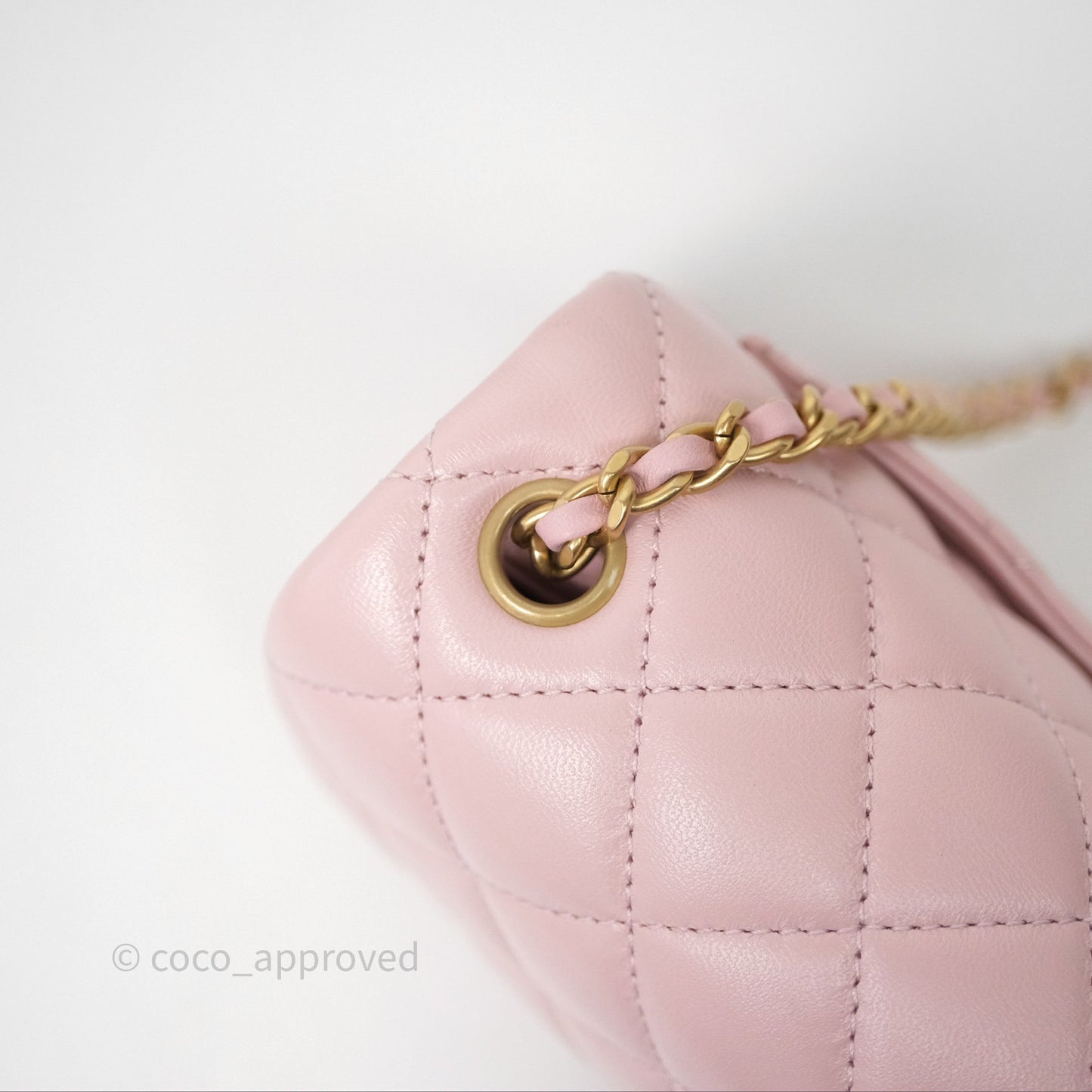 Chanel Pearl Crush Mini Square Quilted Dusty Pink Lambskin Aged Gold Hardware