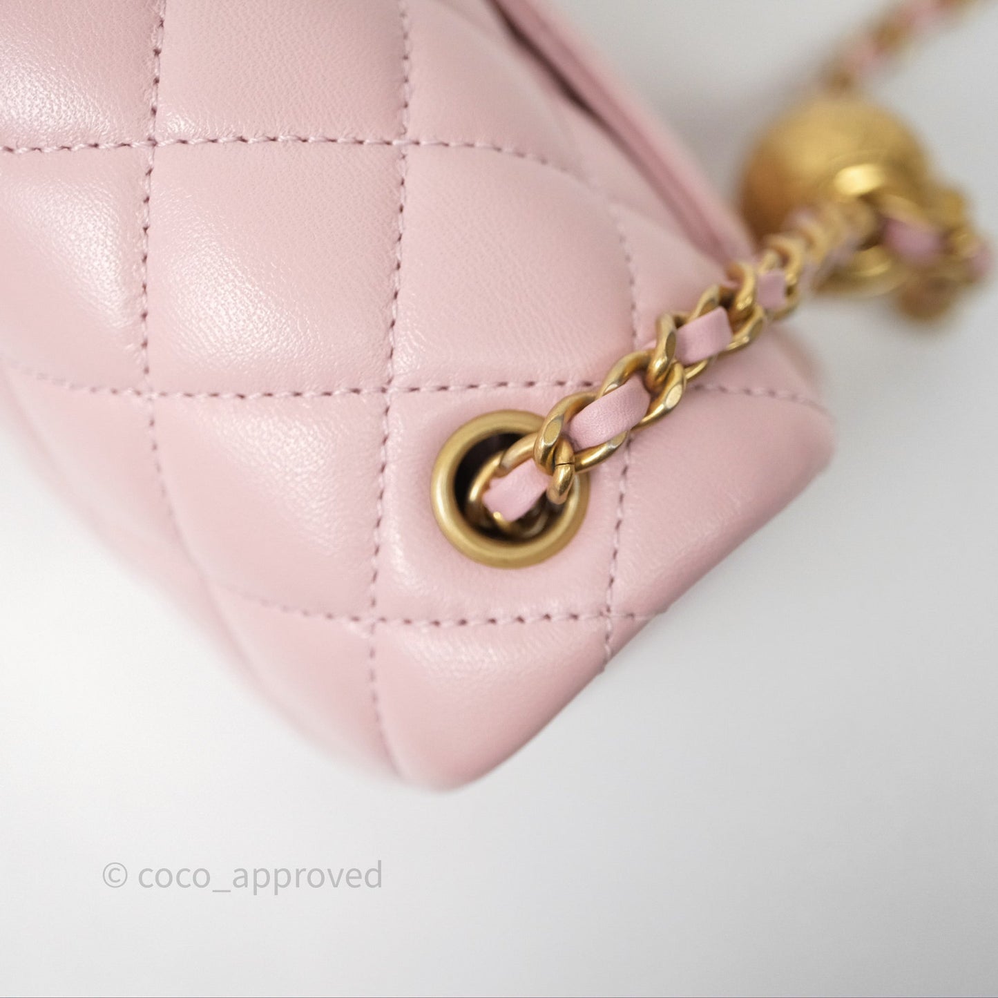 Chanel Pearl Crush Mini Square Quilted Dusty Pink Lambskin Aged Gold Hardware