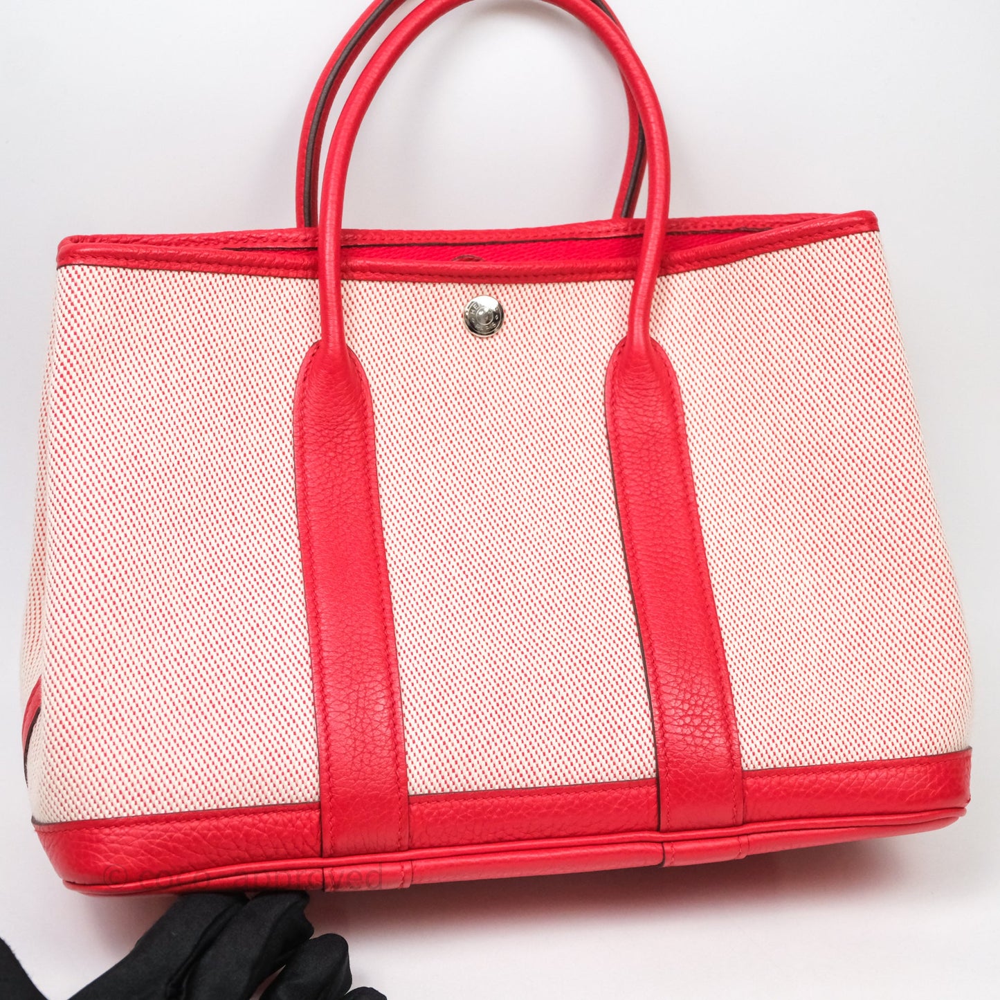 Hermès Garden Party 30 Canvas Rouge Grenade Palladium Hardware
