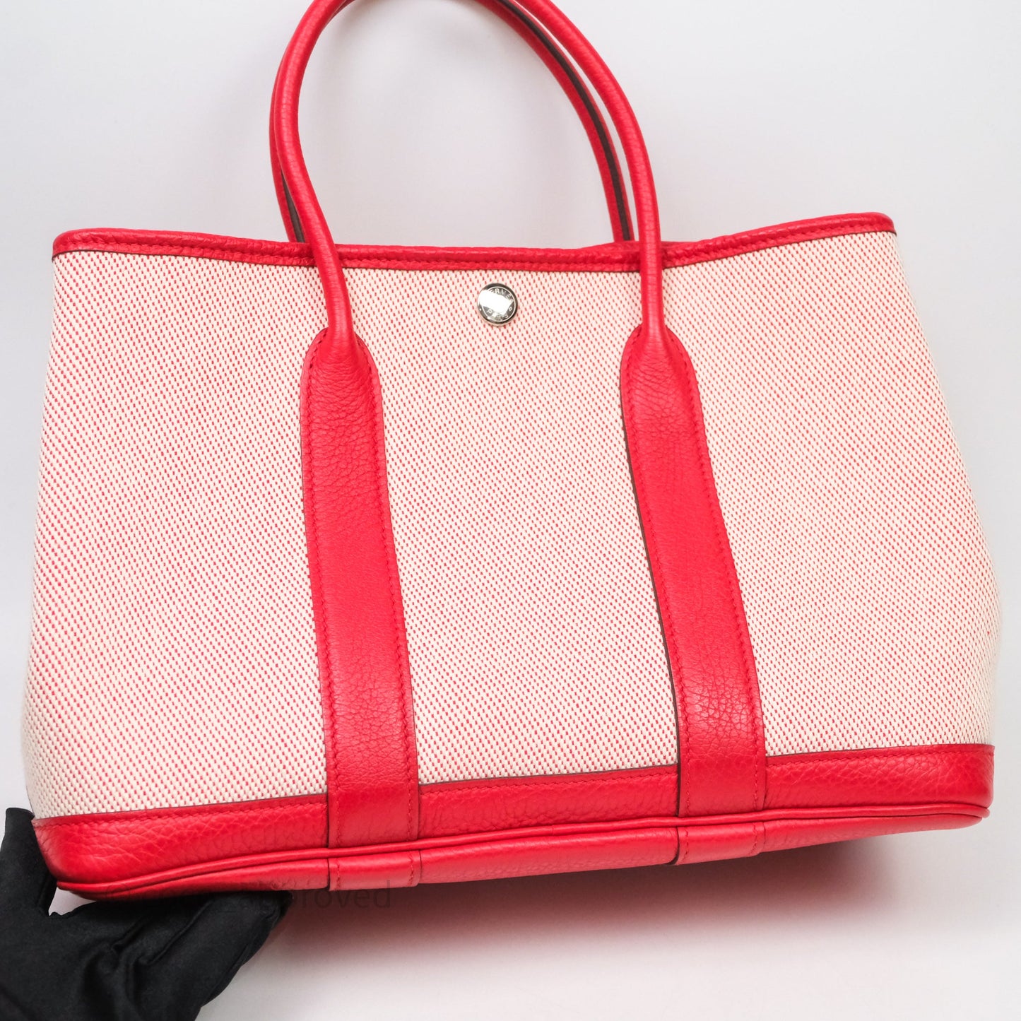 Hermès Garden Party 30 Canvas Rouge Grenade Palladium Hardware