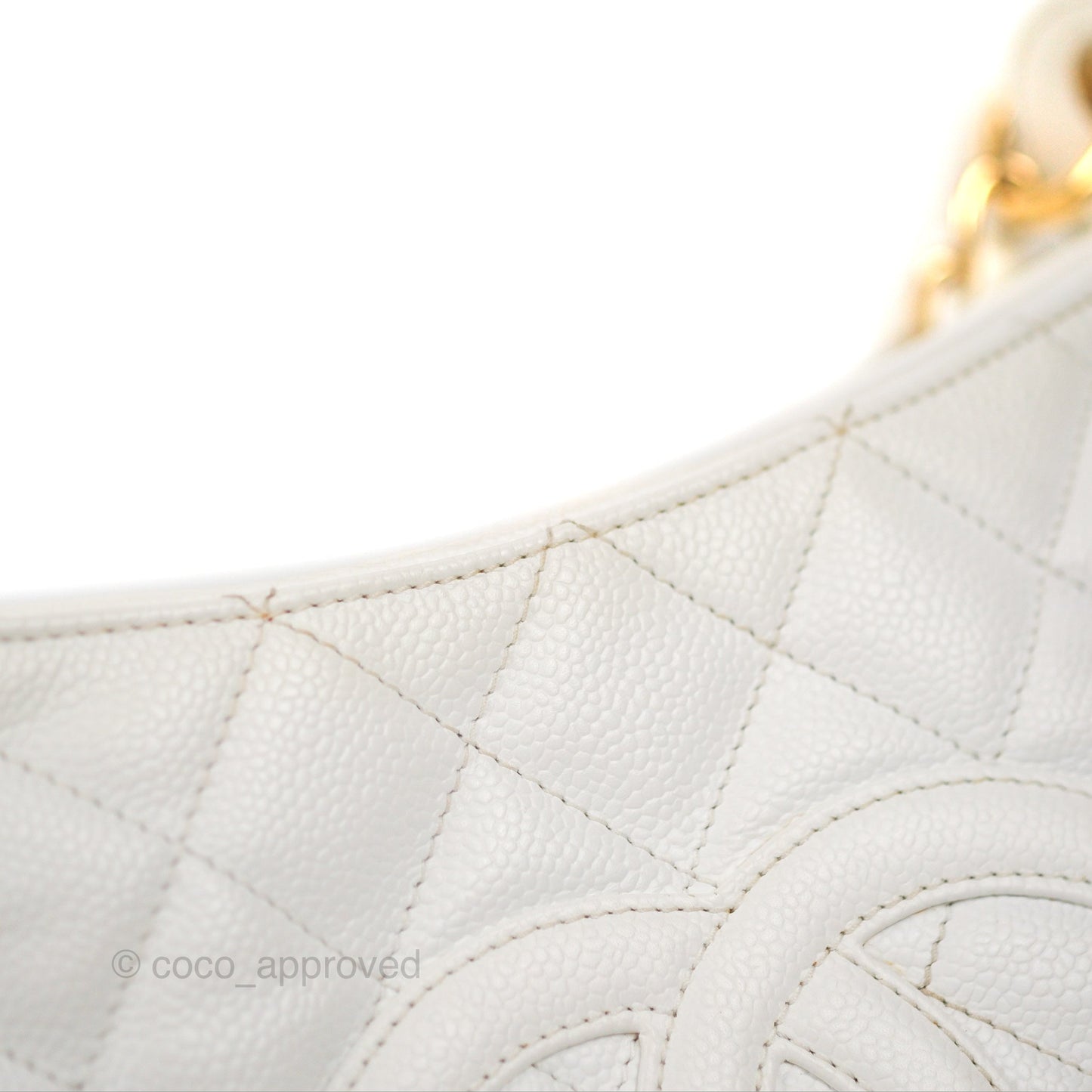 Chanel Vintage CC Quilted Shoulder Bag White Caviar Gold Hardware