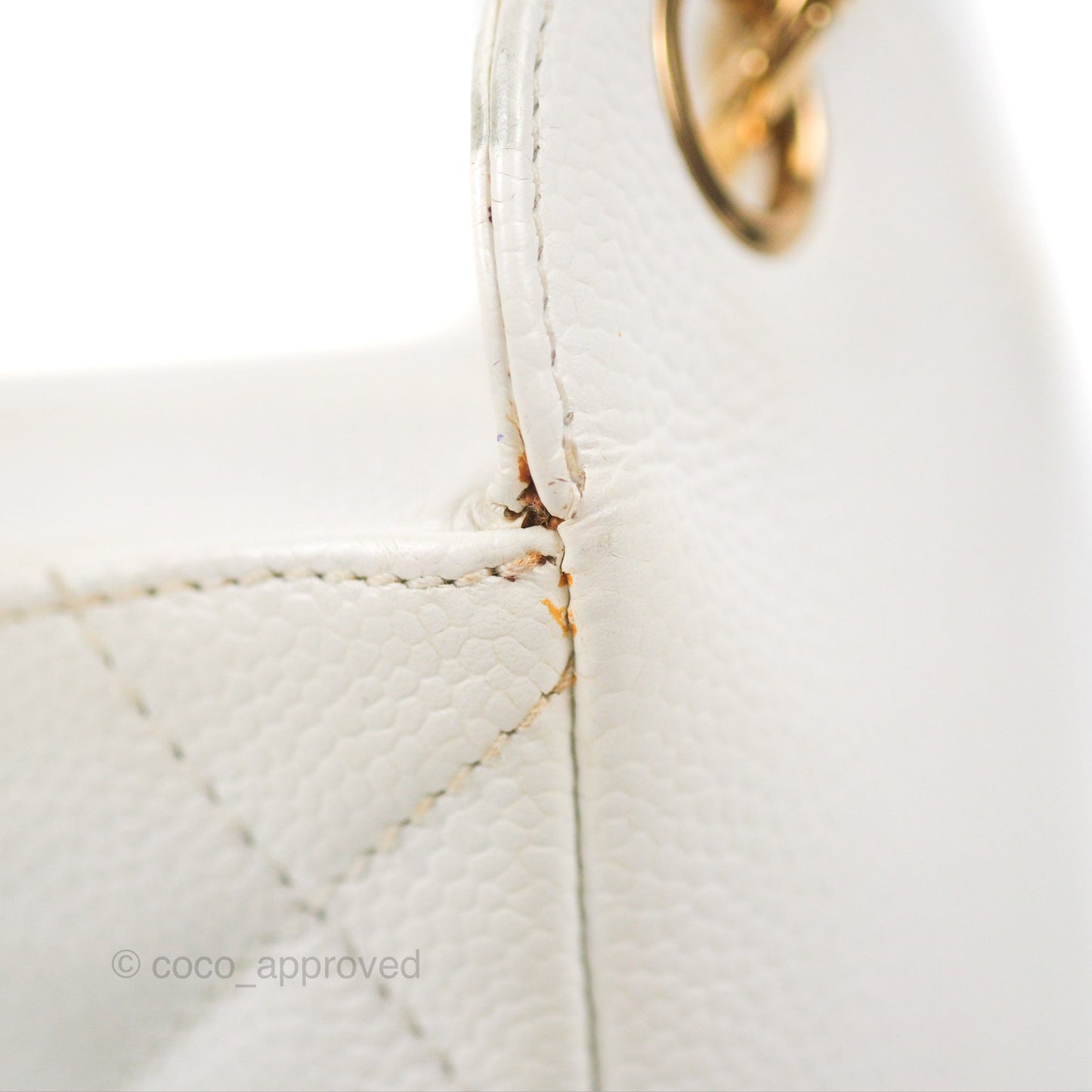 Chanel Vintage CC Quilted Shoulder Bag White Caviar Gold Hardware