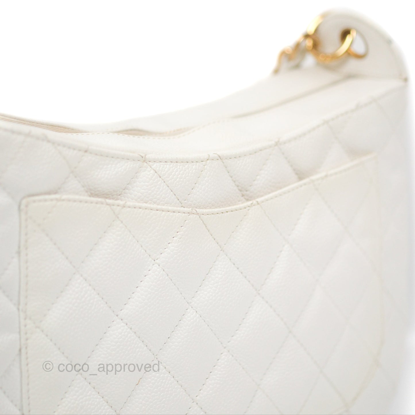 Chanel Vintage CC Quilted Shoulder Bag White Caviar Gold Hardware