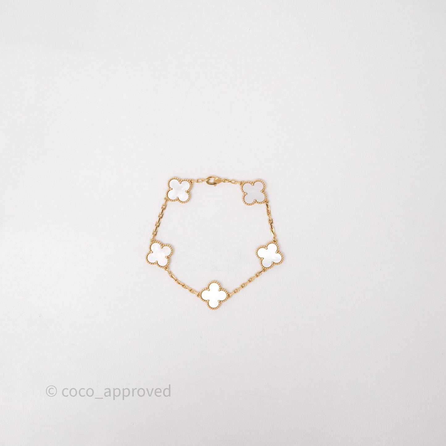 Van Cleef & Arpels Vintage Alhambra 5 Motifs White Yellow Gold Bracelet