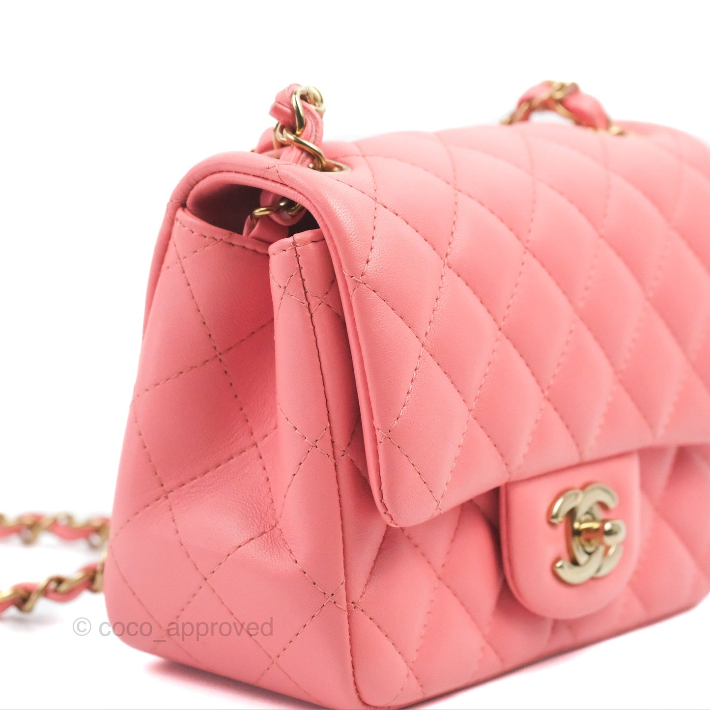 Chanel Mini Square Flap Bag Pink Lambskin Gold Hardware