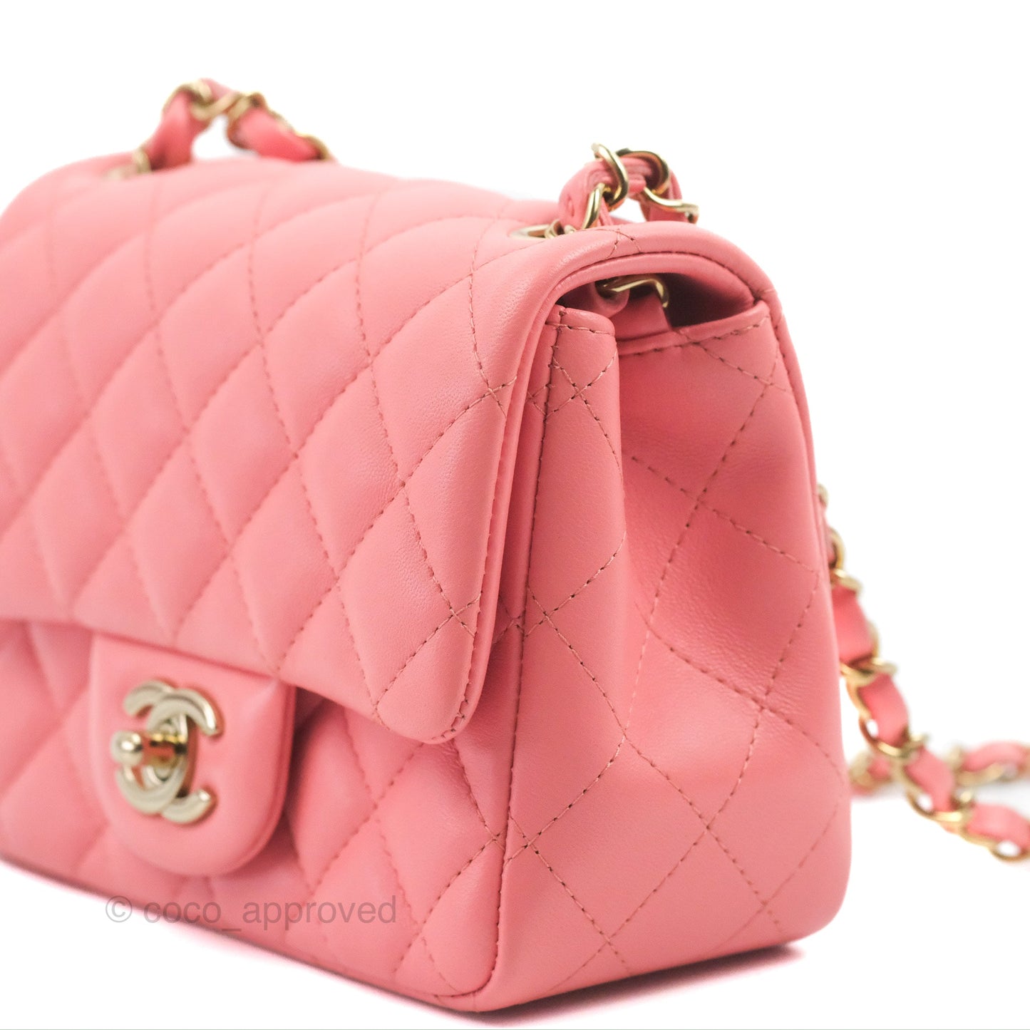Chanel Mini Square Flap Bag Pink Lambskin Gold Hardware