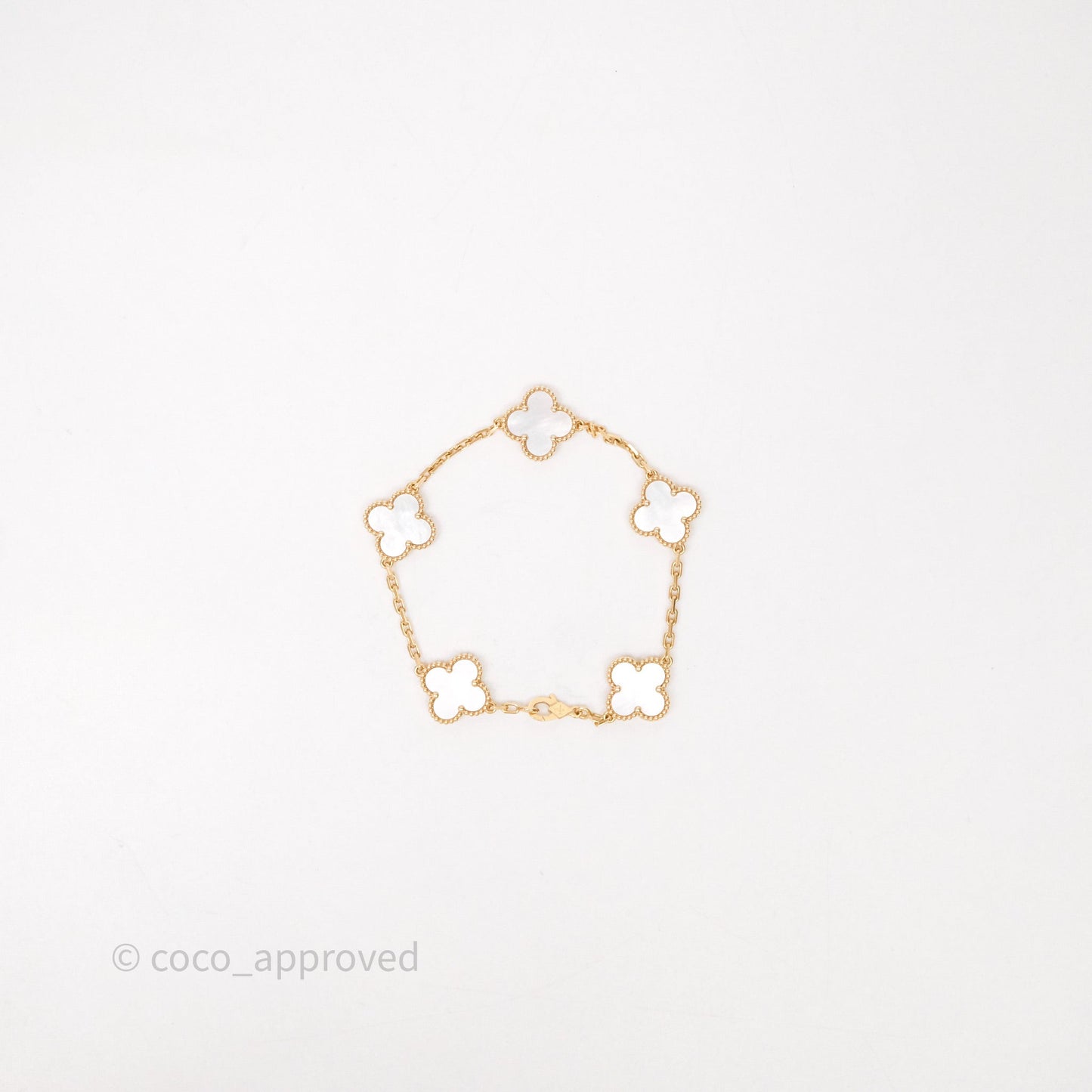 Van Cleef & Arpels Vintage Alhambra 5 Motifs White Yellow Gold Bracelet