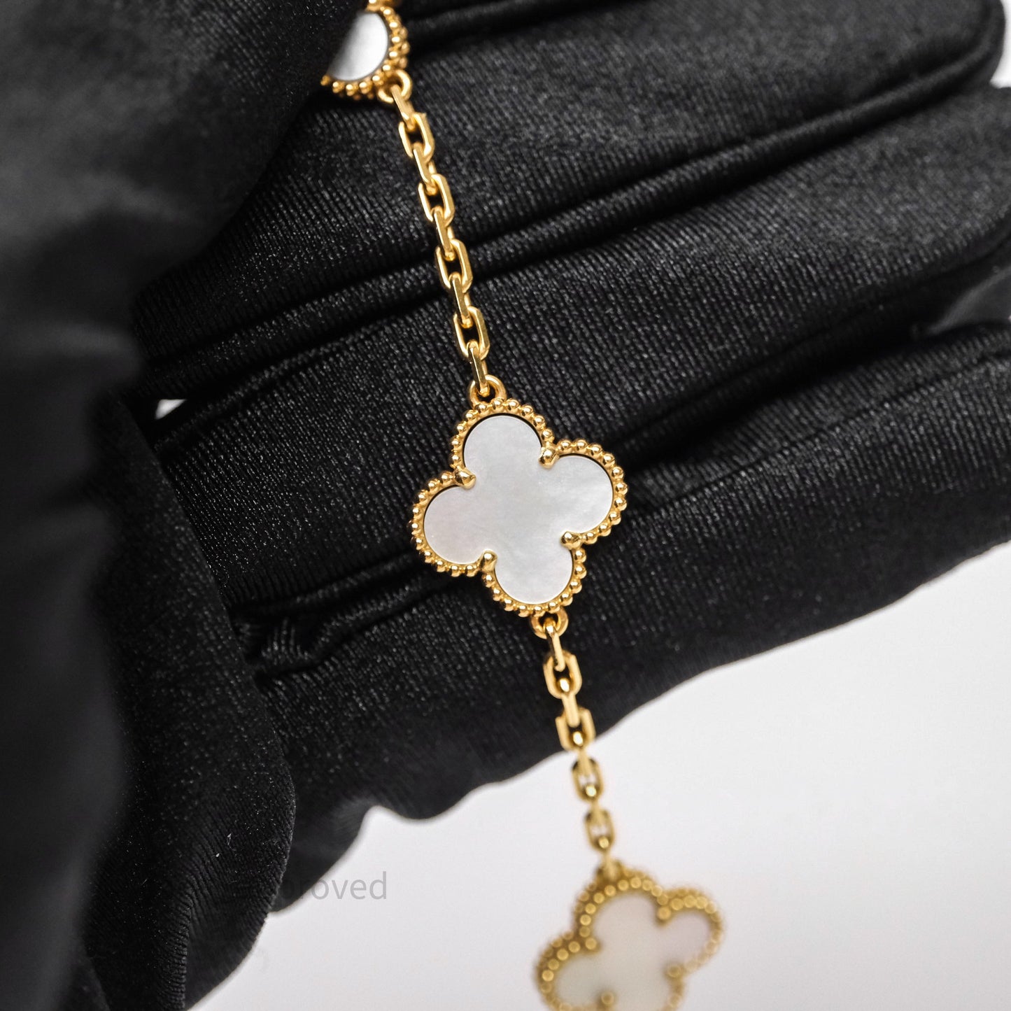 Van Cleef & Arpels Vintage Alhambra 5 Motifs White Yellow Gold Bracelet