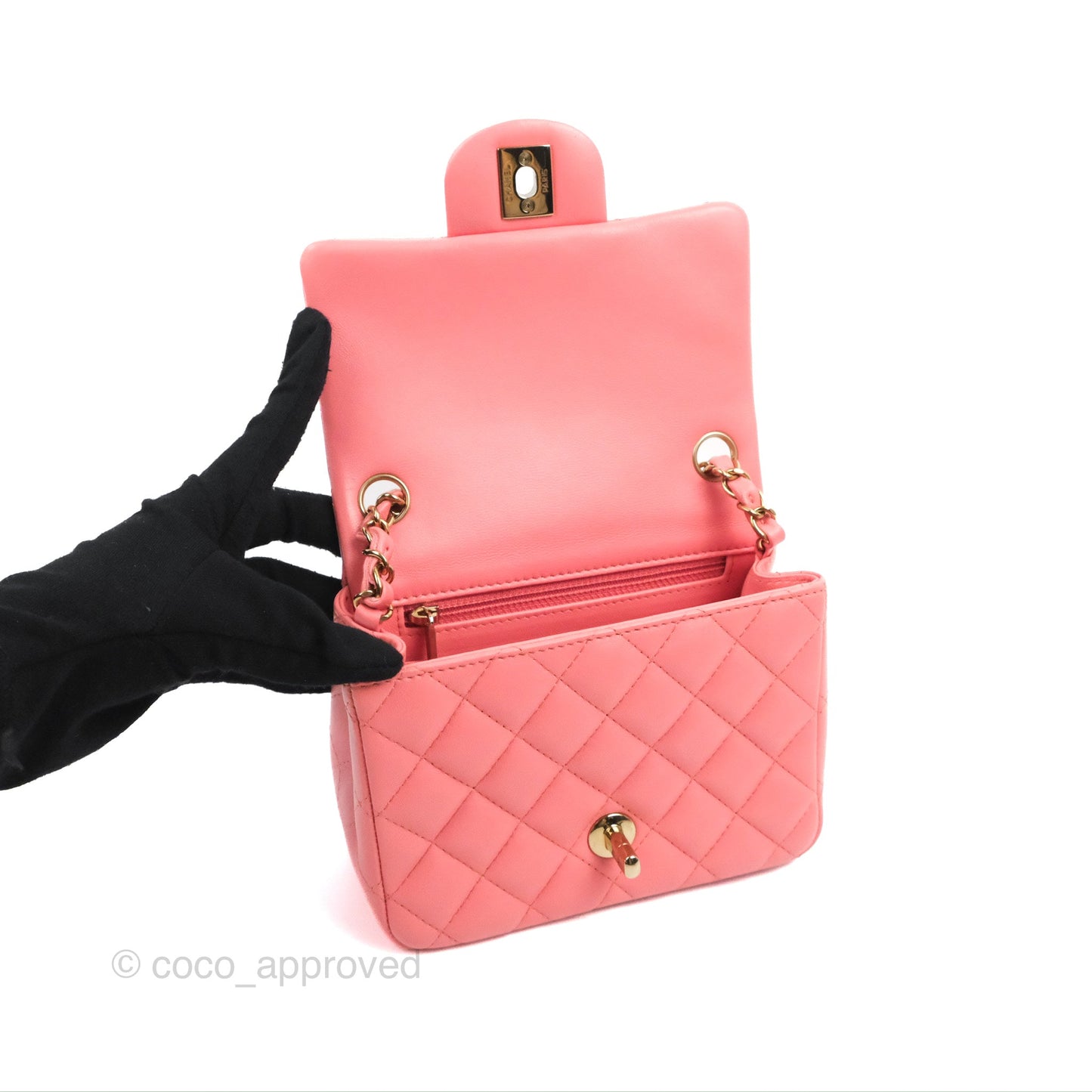 Chanel Mini Square Flap Bag Pink Lambskin Gold Hardware