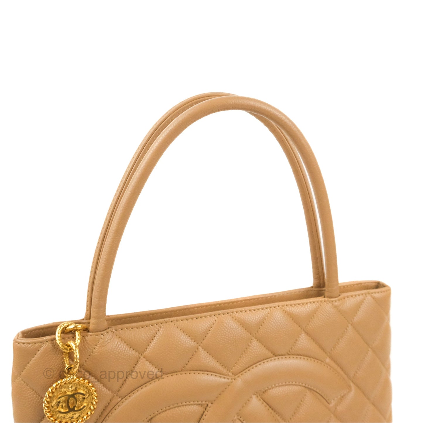 Chanel Vintage Medallion CC Beige Caviar Tote Bag Gold Hardware