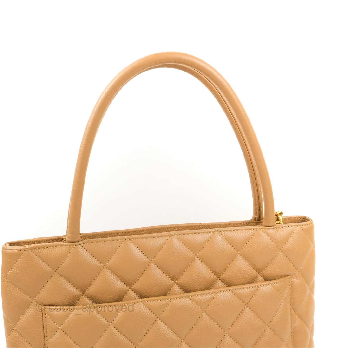 Chanel Vintage Medallion CC Beige Caviar Tote Bag Gold Hardware