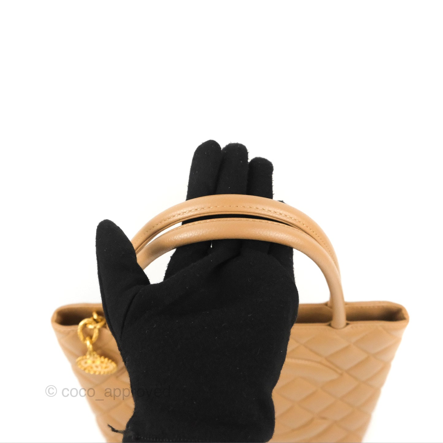 Chanel Vintage Medallion CC Beige Caviar Tote Bag Gold Hardware