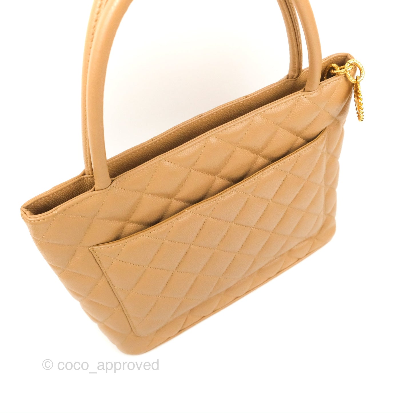 Chanel Vintage Medallion CC Beige Caviar Tote Bag Gold Hardware