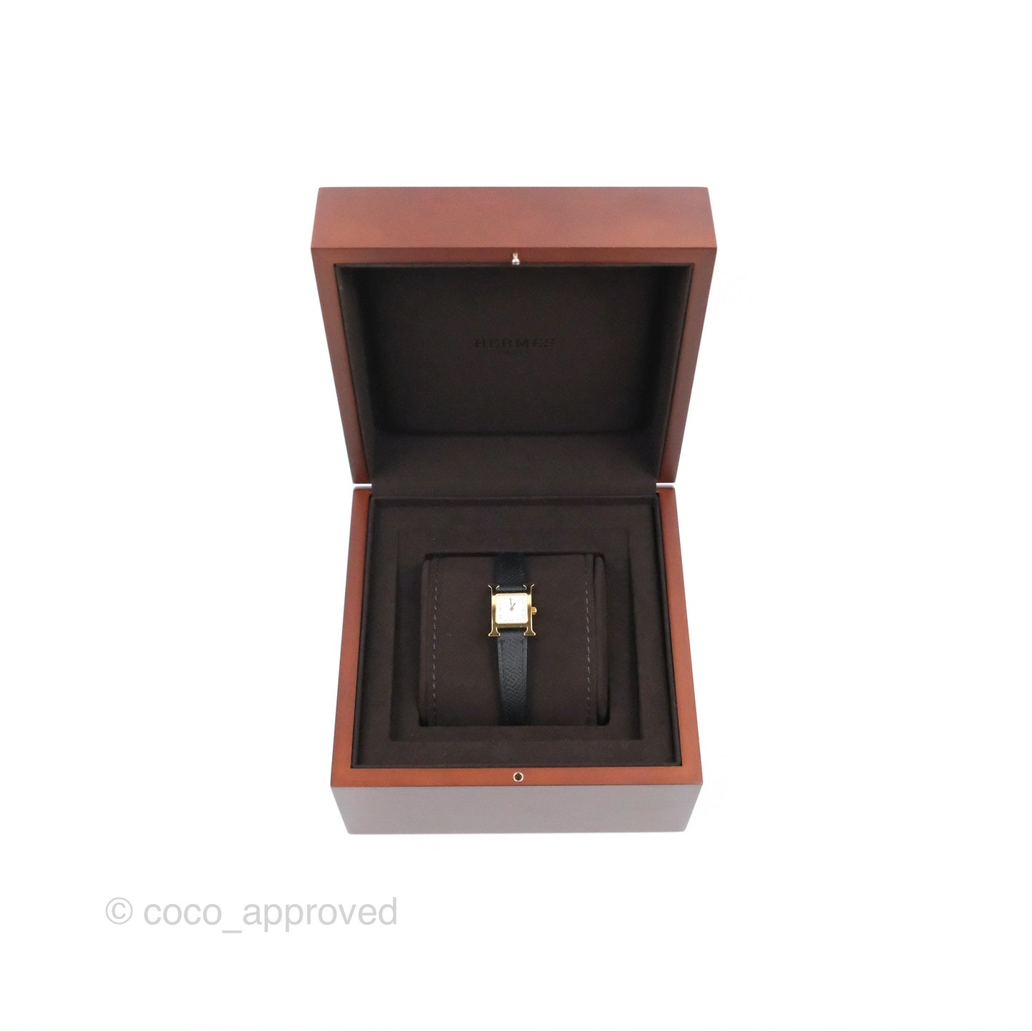 Hermès Heure H Watch Black Epsom Gold Hardware with Extra Gold Epsom Strap