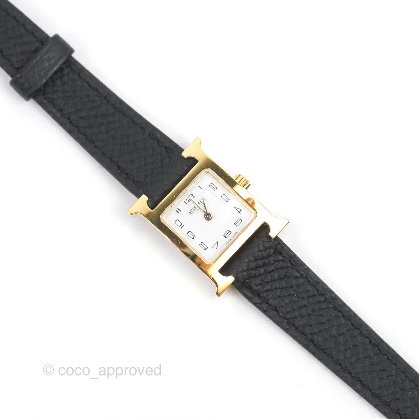 Hermès Heure H Watch Black Epsom Gold Hardware with Extra Gold Epsom Strap