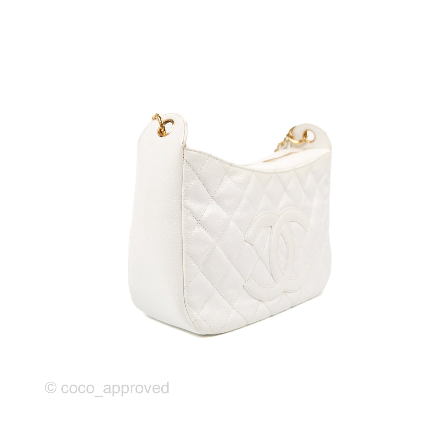 Chanel Vintage CC Quilted Shoulder Bag White Caviar Gold Hardware