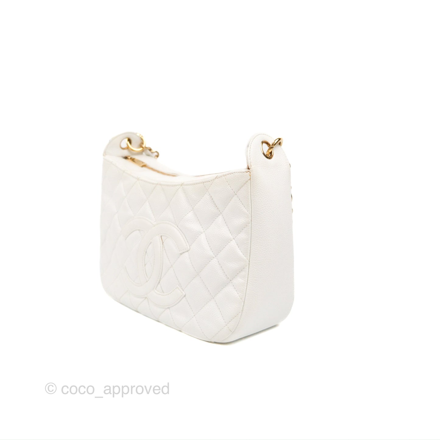 Chanel Vintage CC Quilted Shoulder Bag White Caviar Gold Hardware