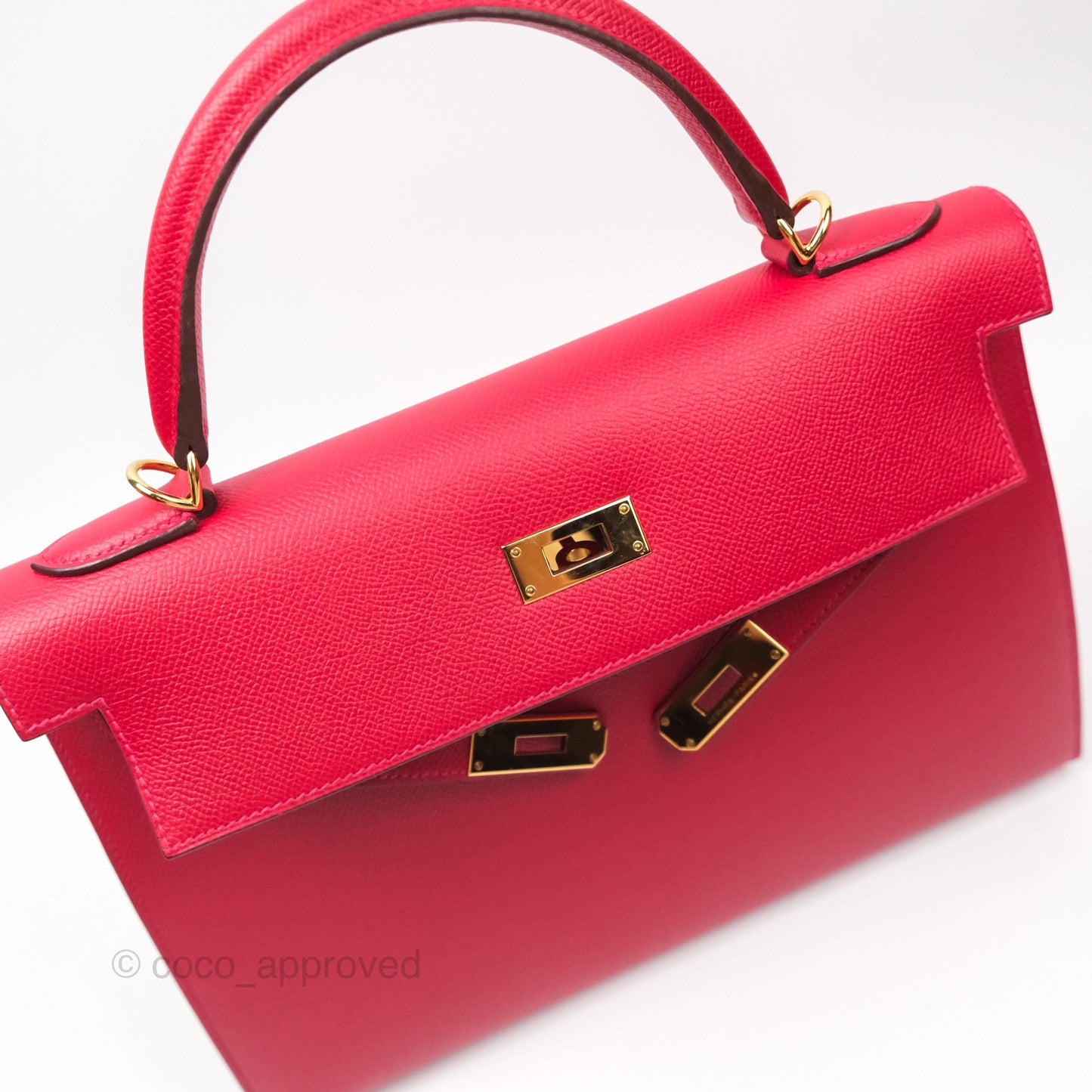 Hermès Kelly 32 Sellier Rouge Casaque Q5 Epsom Gold Hardware