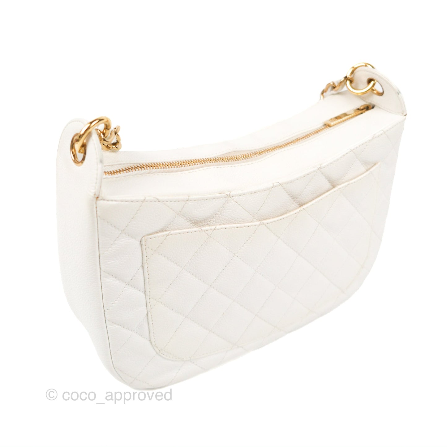 Chanel Vintage CC Quilted Shoulder Bag White Caviar Gold Hardware