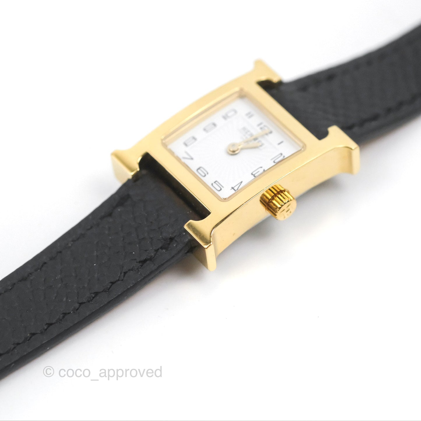 Hermès Heure H Watch Black Epsom Gold Hardware with Extra Gold Epsom Strap