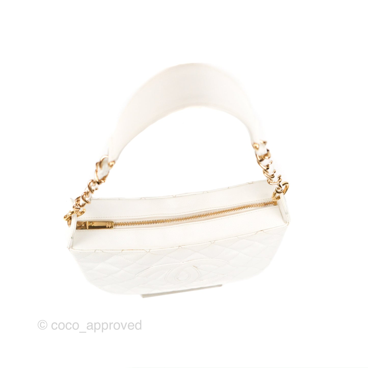 Chanel Vintage CC Quilted Shoulder Bag White Caviar Gold Hardware