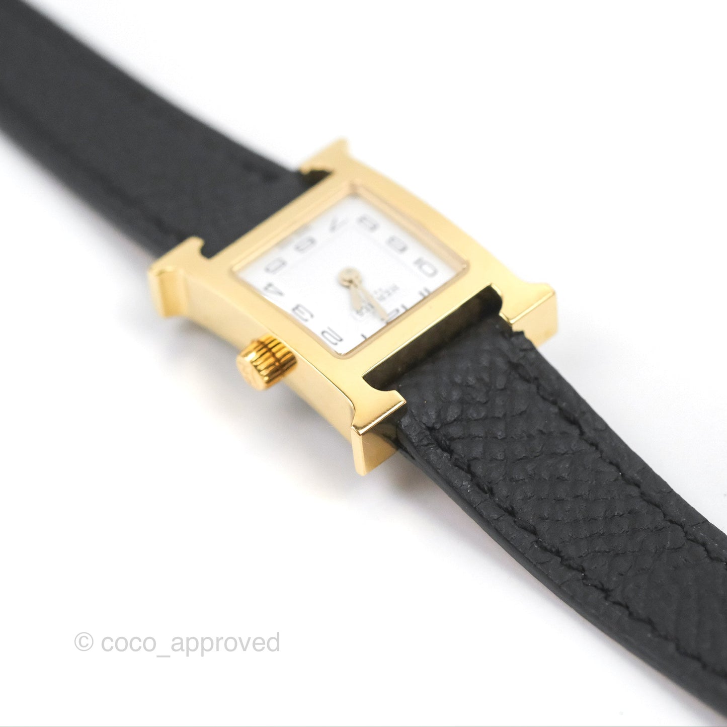 Hermès Heure H Watch Black Epsom Gold Hardware with Extra Gold Epsom Strap