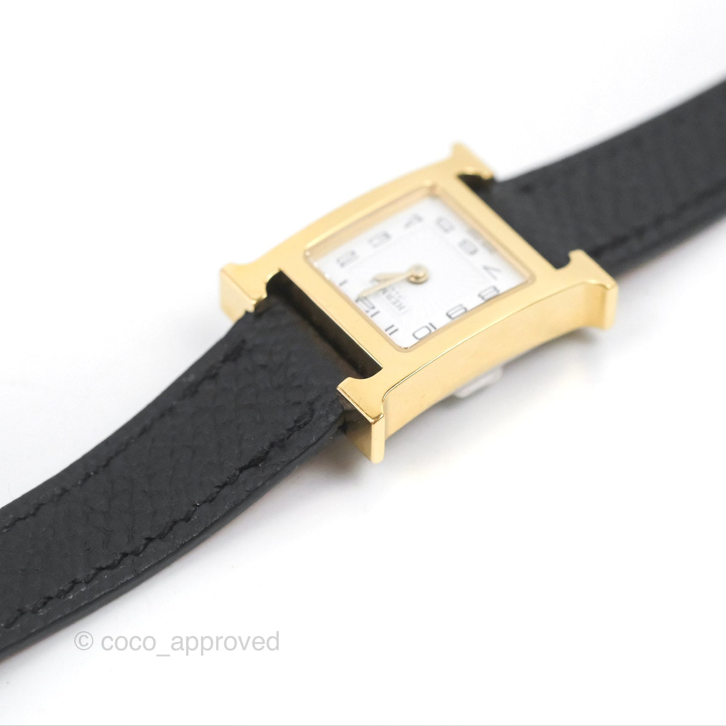 Hermès Heure H Watch Black Epsom Gold Hardware with Extra Gold Epsom Strap