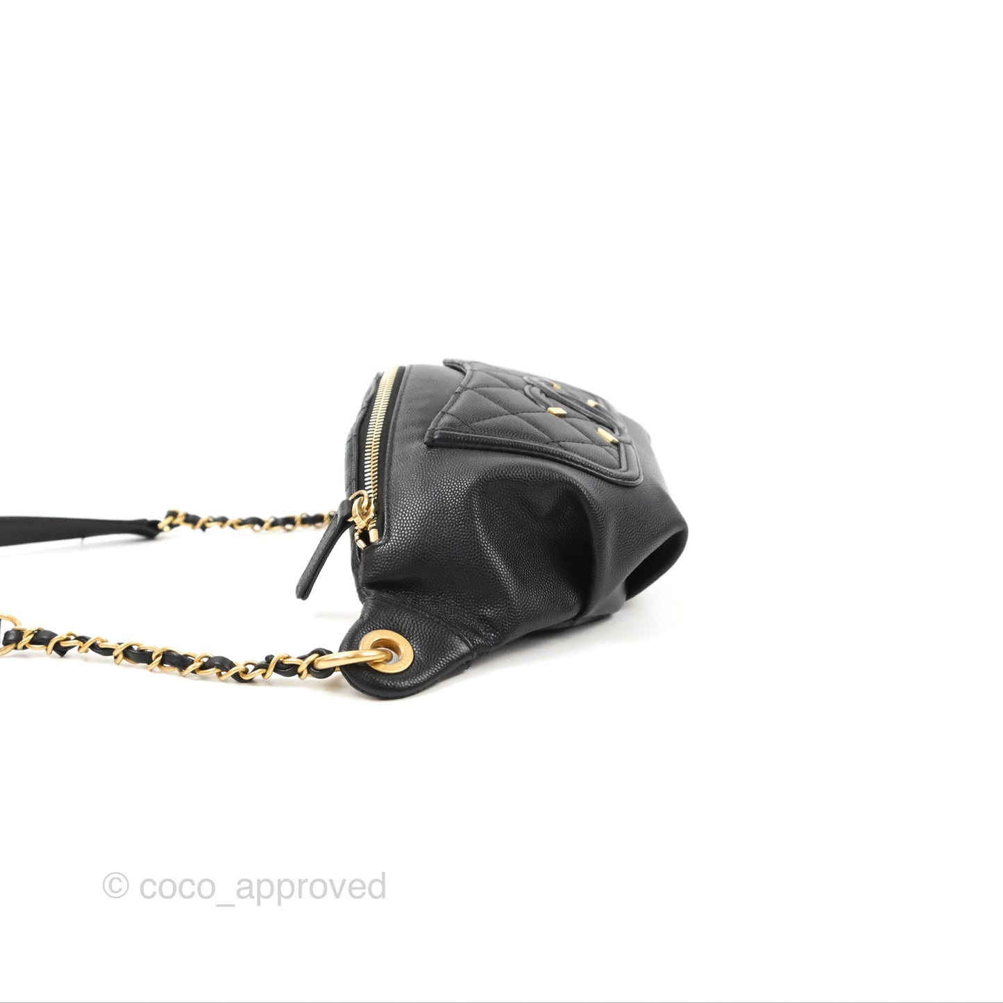 Chanel Quilted Filigree Waist Belt Bag Black Caviar Gold Hardware