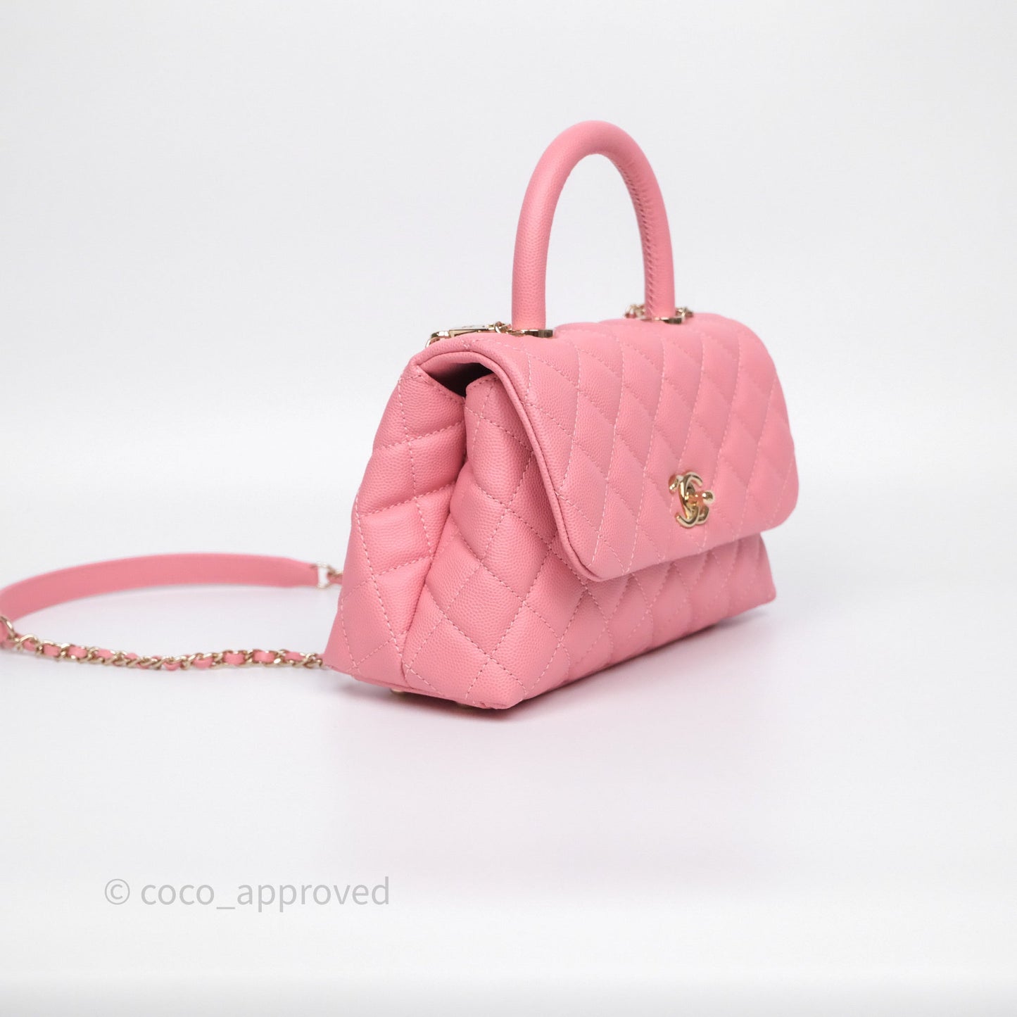 Chanel Small Coco Handle Quilted Pink Caviar Gold Hardware