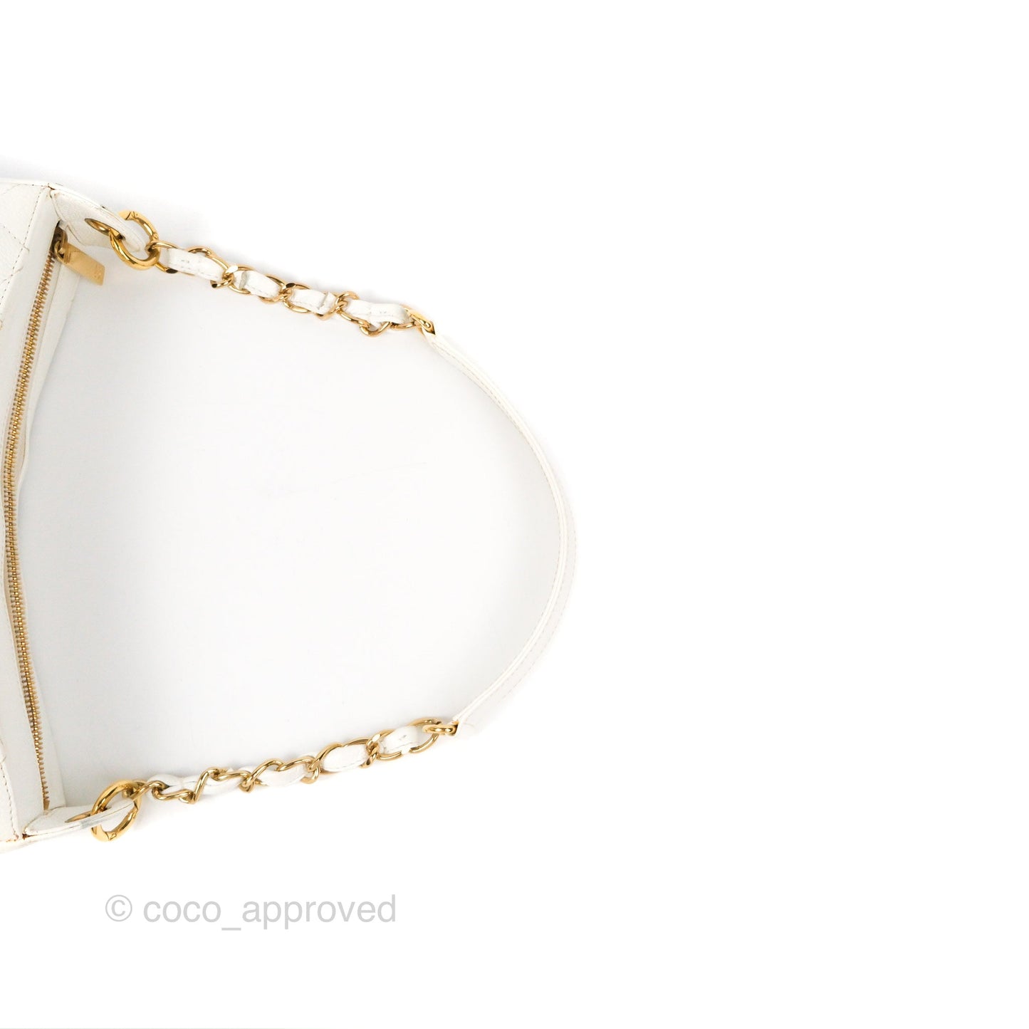Chanel Vintage CC Quilted Shoulder Bag White Caviar Gold Hardware
