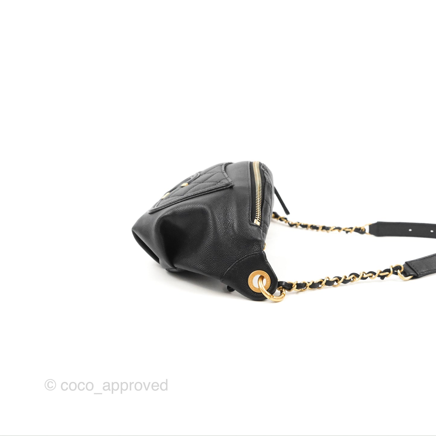 Chanel Quilted Filigree Waist Belt Bag Black Caviar Gold Hardware