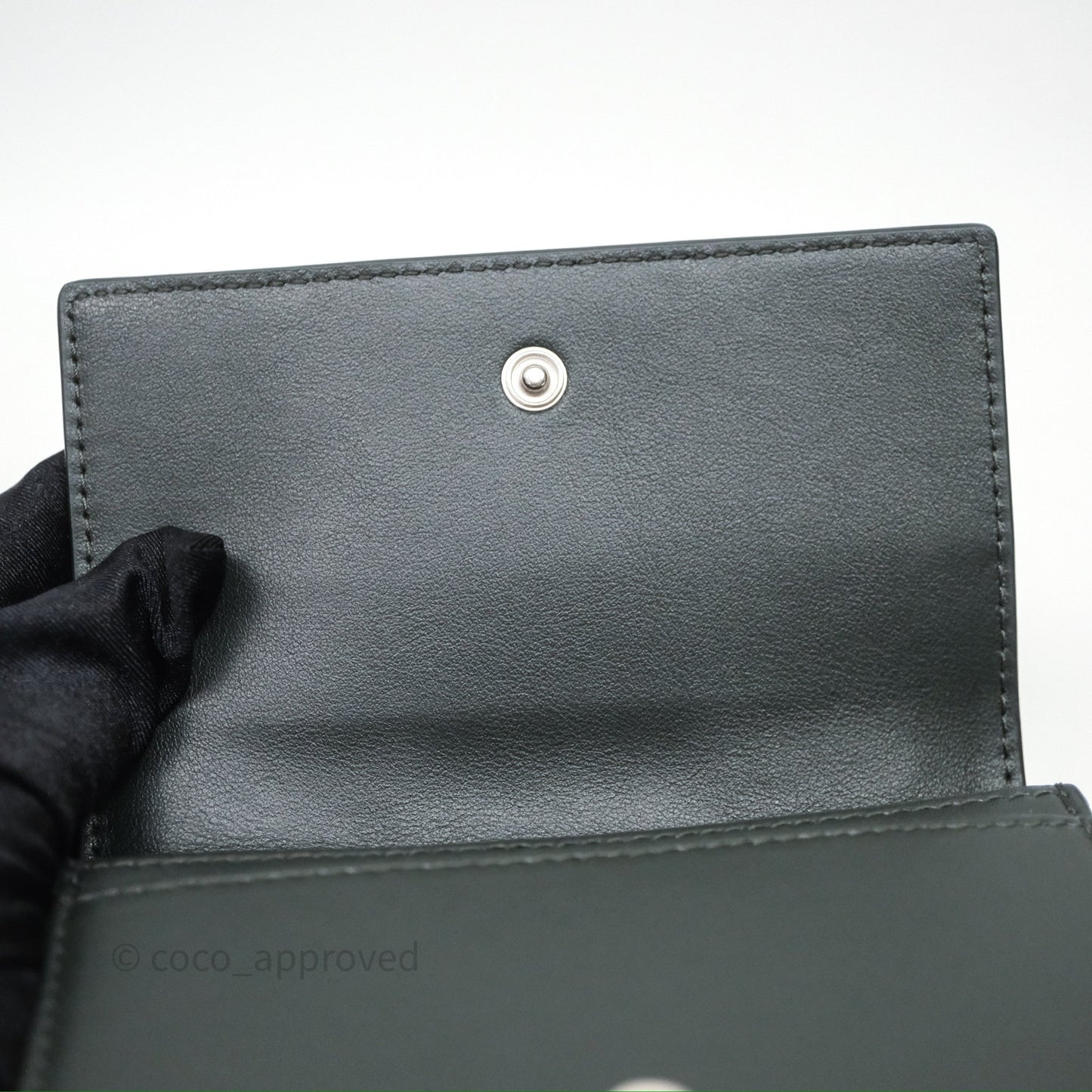 Bottega Veneta Cassette Business Dark Green Card Case Silver Hardware