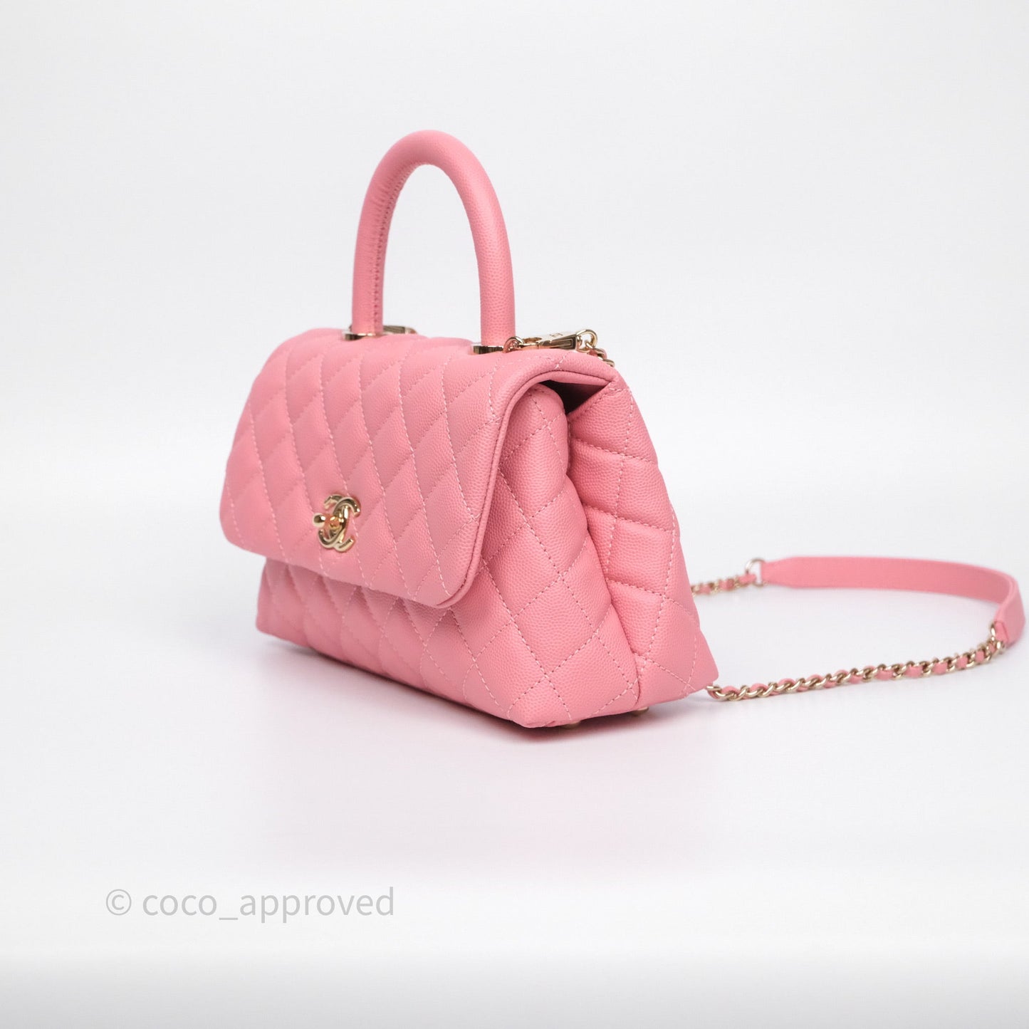Chanel Small Coco Handle Quilted Pink Caviar Gold Hardware