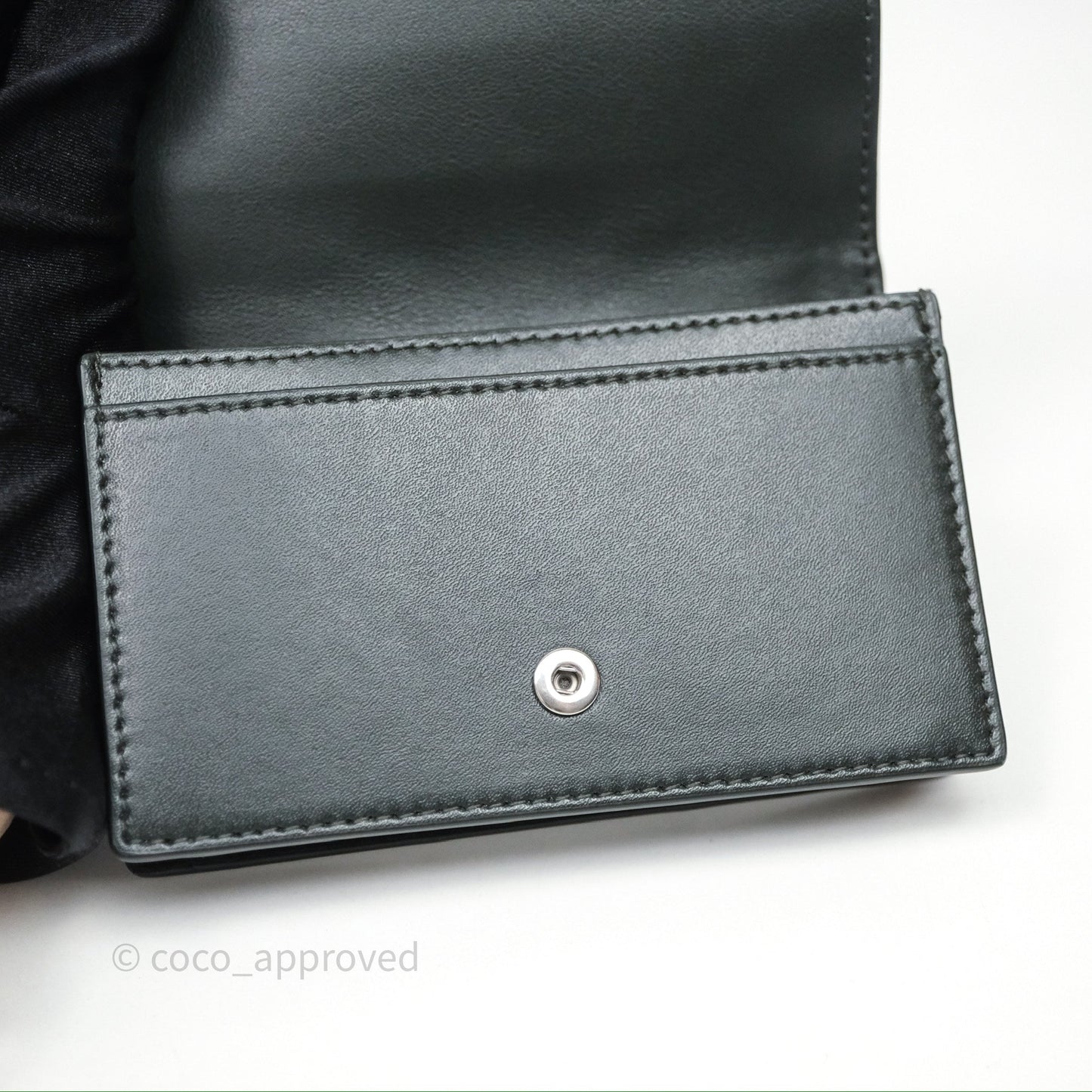 Bottega Veneta Cassette Business Dark Green Card Case Silver Hardware