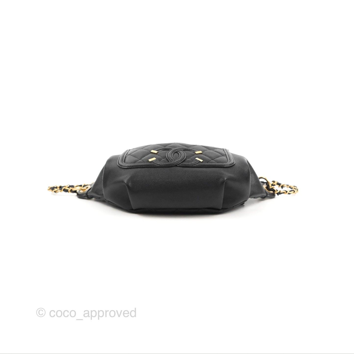 Chanel Quilted Filigree Waist Belt Bag Black Caviar Gold Hardware