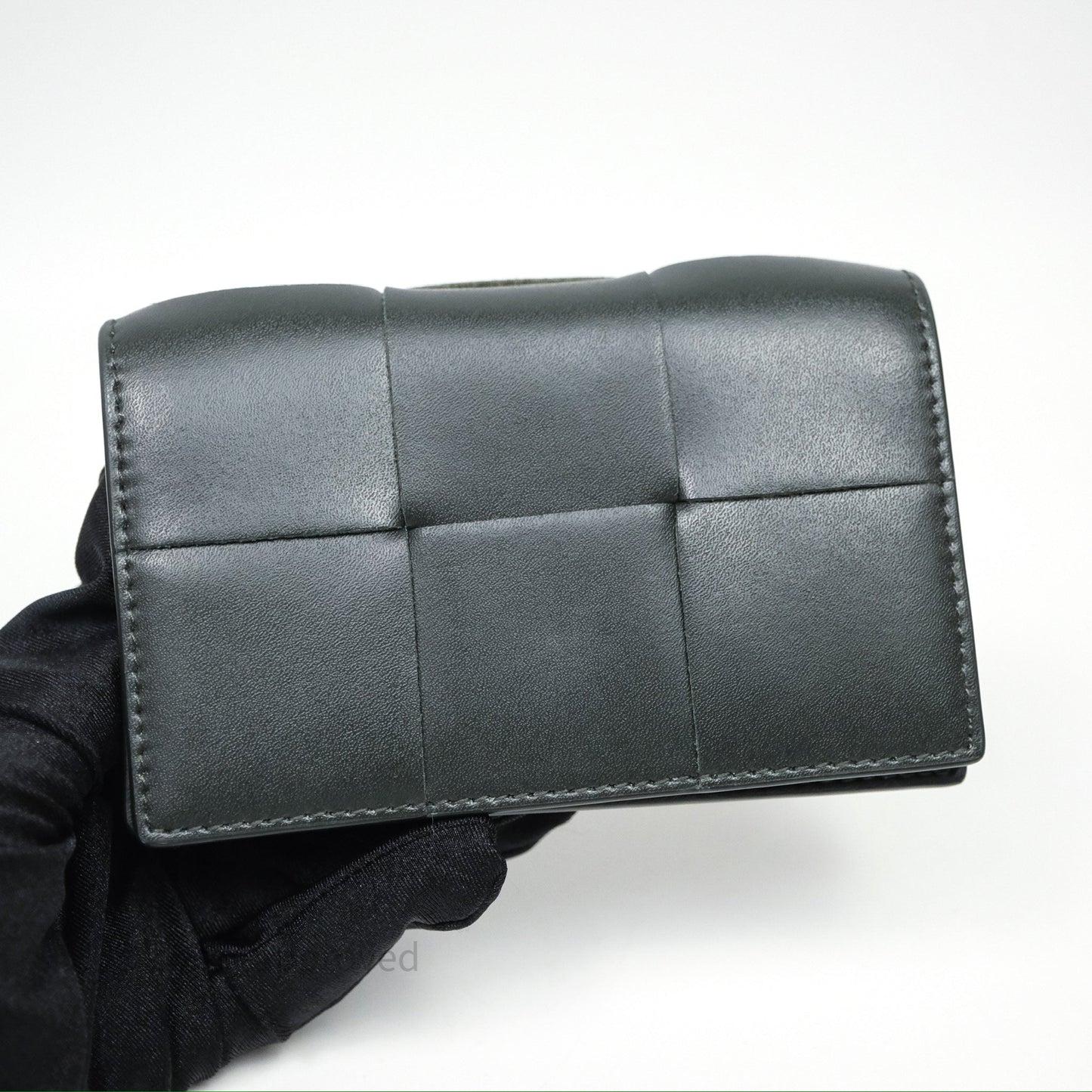 Bottega Veneta Cassette Business Dark Green Card Case Silver Hardware