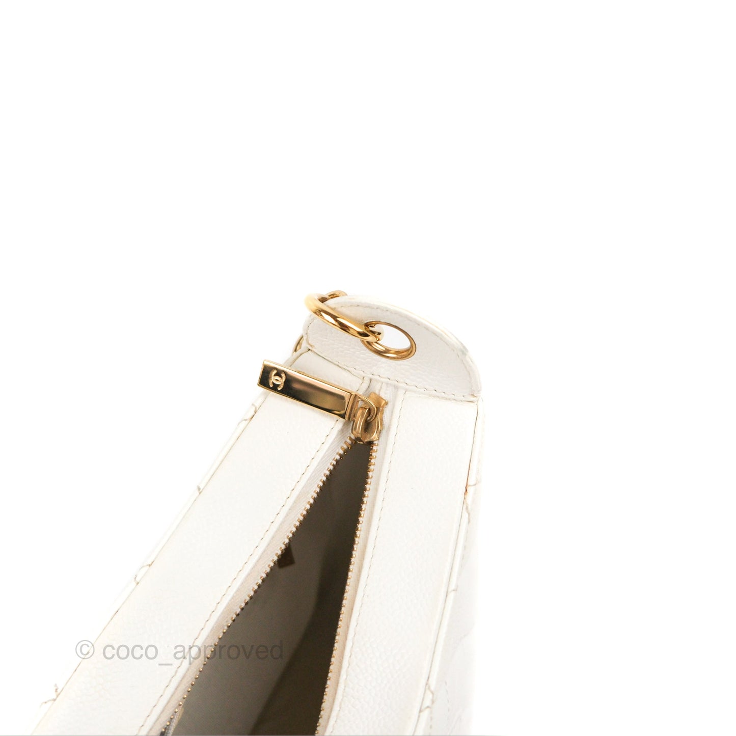 Chanel Vintage CC Quilted Shoulder Bag White Caviar Gold Hardware
